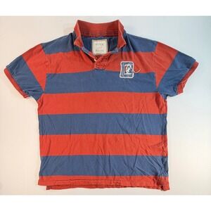 Ditch Plains Mens XL Red Blue Striped Short Sleeve Cotton Polo Shirt Distressed